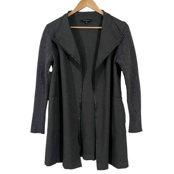 Lafayette 148 New York Grey Ribbed Sleeves Open Front Cardigan Jacket Size Small - Picture 8 of 9